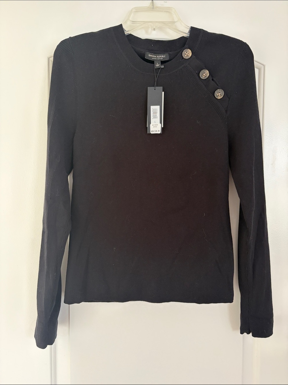 Banana Republic Black Ribbed Long Sleeve Top with Button Detail